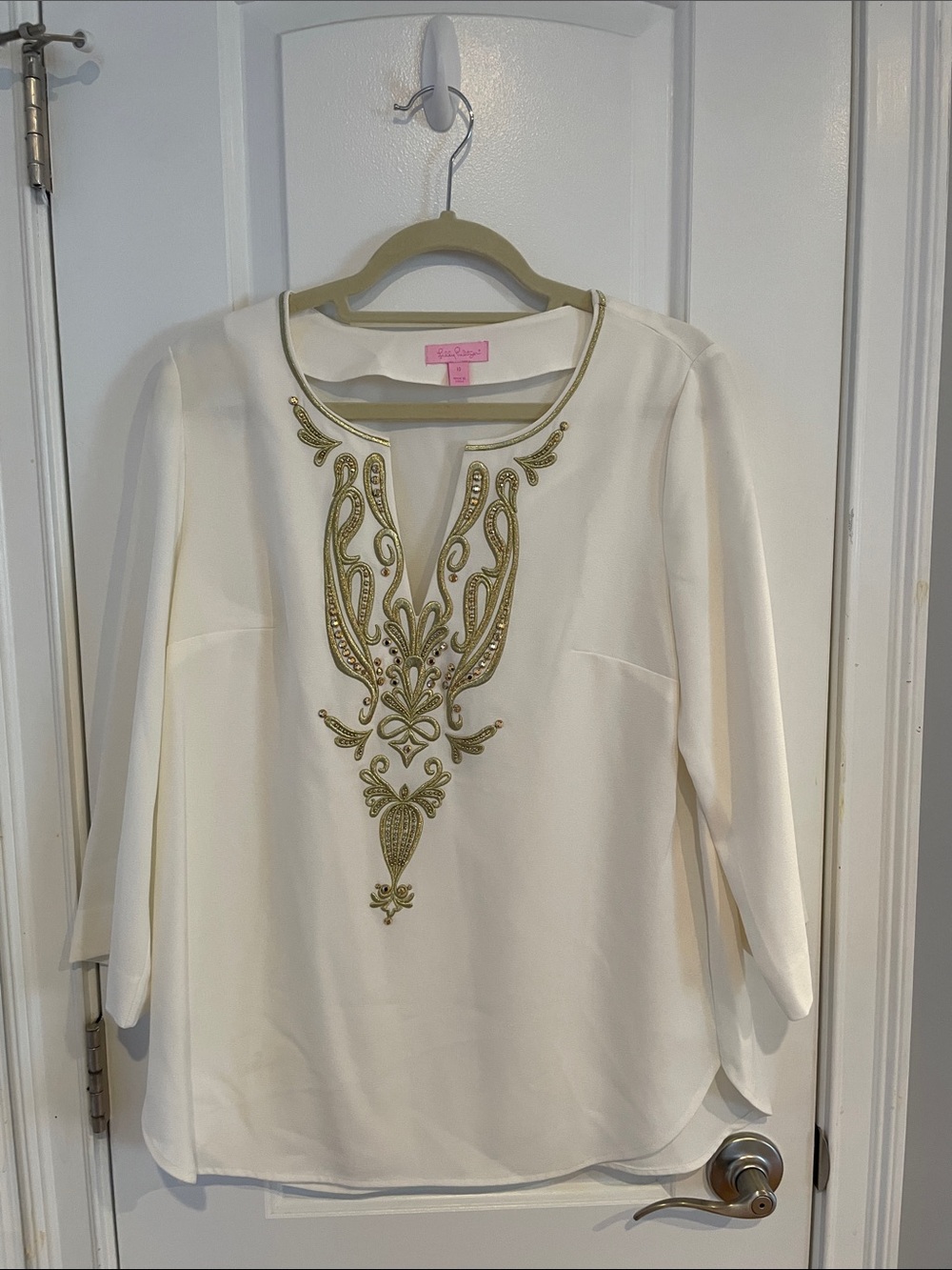 Lilly Pulitzer Cream Tunic with Gold Embroidered Placket